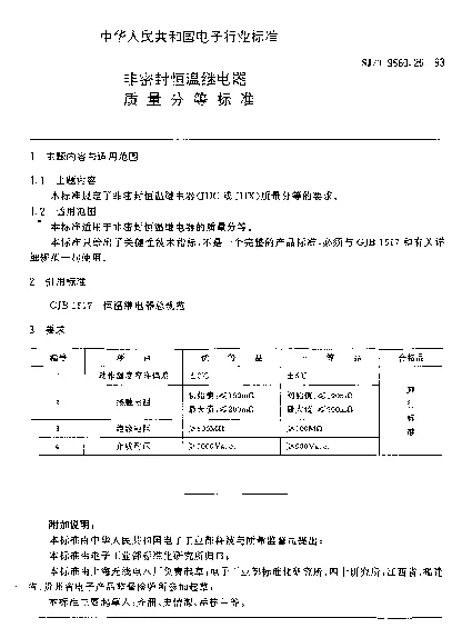 SJT 9560.26-1993 非密封恒温继电器质量分等标准