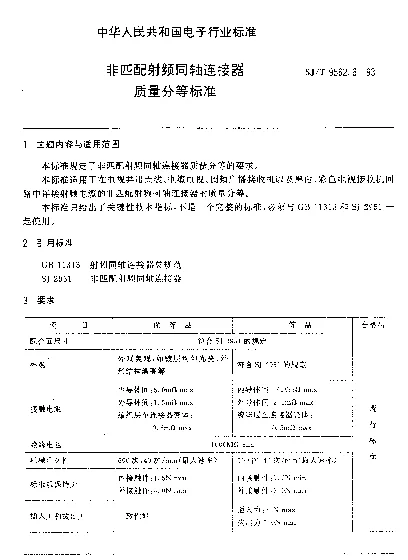 SJT 9562.6-1993 非匹配射频同轴连接器质量分等标准