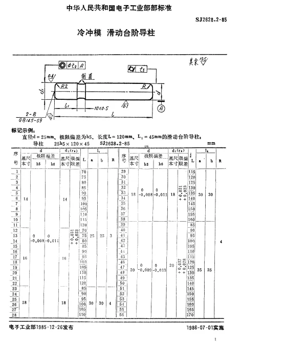 SJ 2628.2-1985 冷冲模.滑动台阶导柱