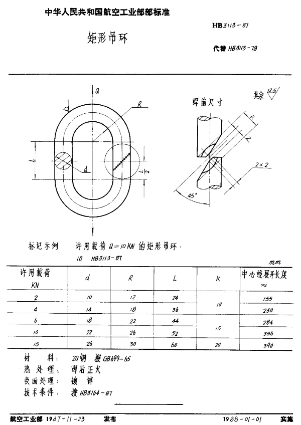 HB 3113-1987 矩形吊环