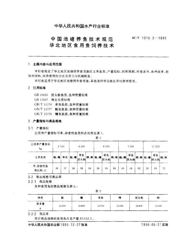 SCT 1016.2-1995 中国池塘养鱼技术规范.华北地区食用鱼饲养技术