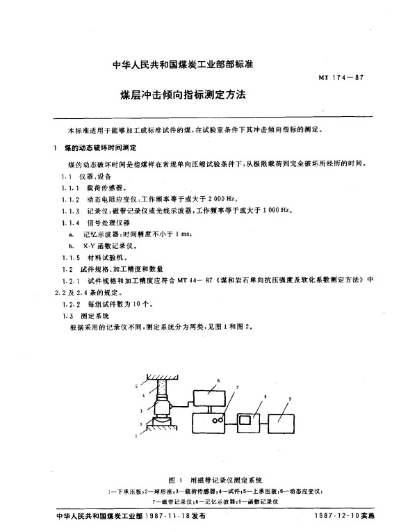 MT 174-1987 煤层冲击倾向指标测定方法