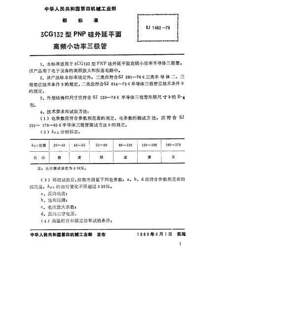 SJ 1482-1979 3CG132型PNP硅外延平面高频小功率三极管