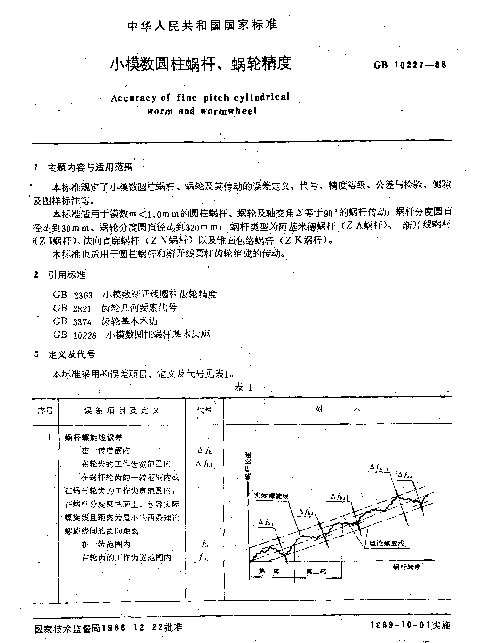 GB 10227-1988 小模数圆柱蜗杆、蜗轮精度