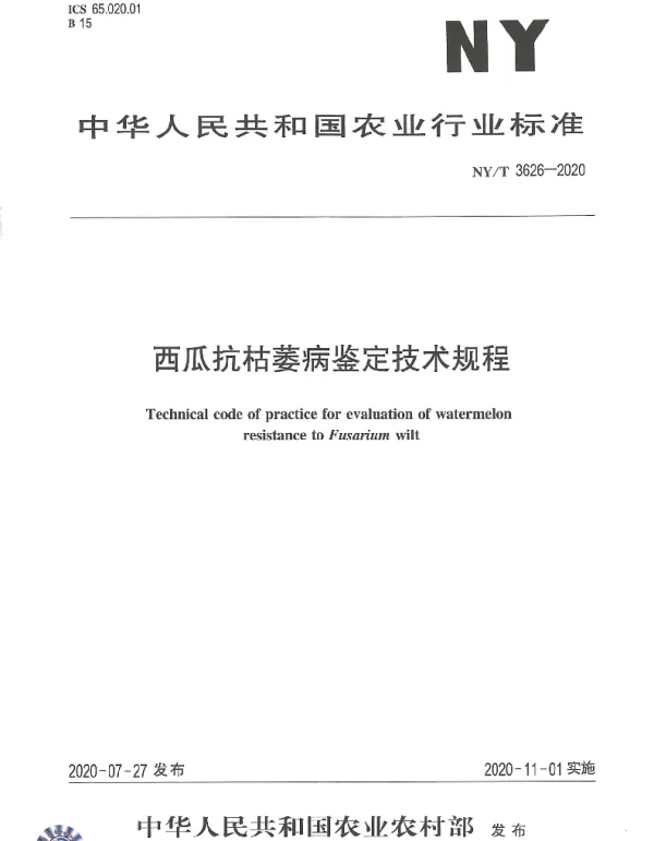 NYT 3626-2020 西瓜抗枯萎病鉴定技术规程