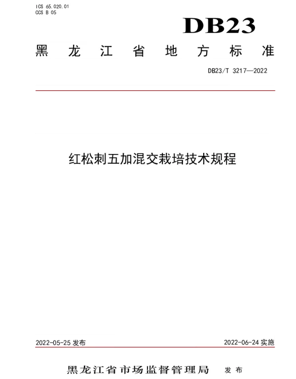 DB23T 3217—2022 红松刺五加混交栽培技术规程