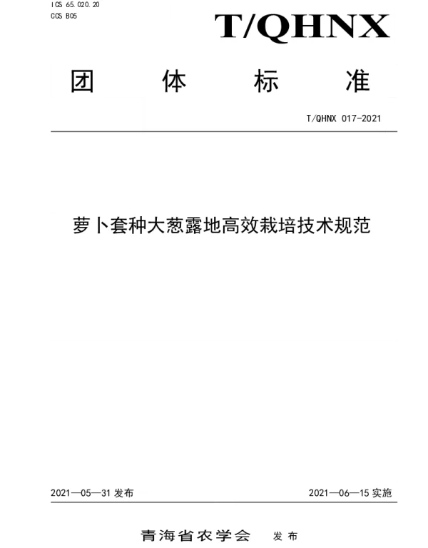 TQHNX 017-2021 萝卜套种大葱露地高效栽培技术规范