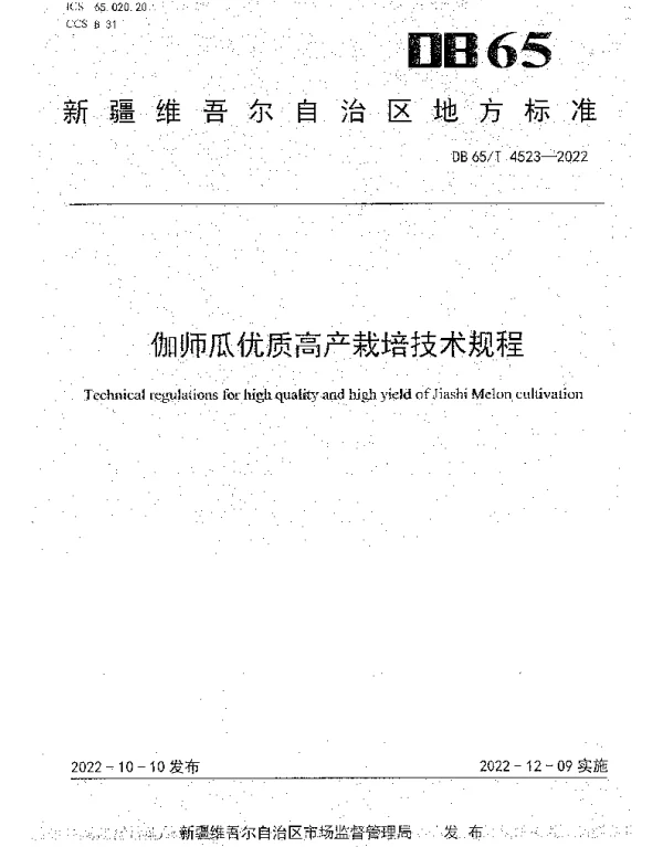 DB65T 4523—2022 伽师瓜优质高产栽培技术规程