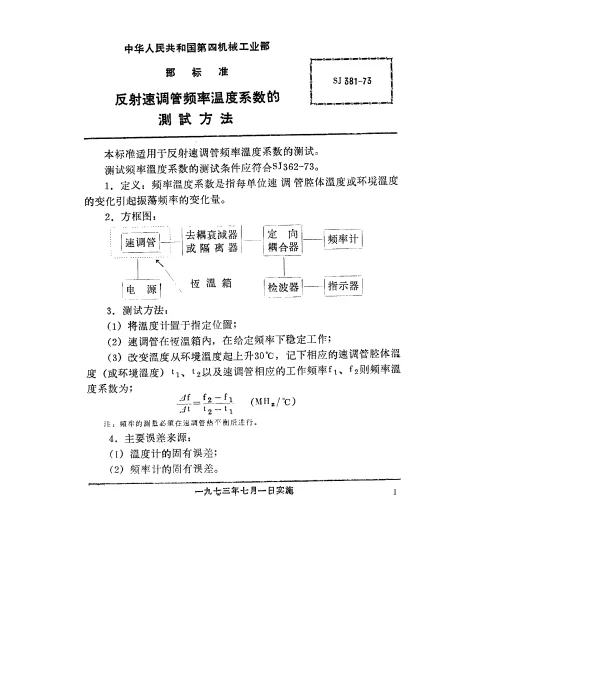 SJ 381-1973 反射速调管频率温度系数的测试方法