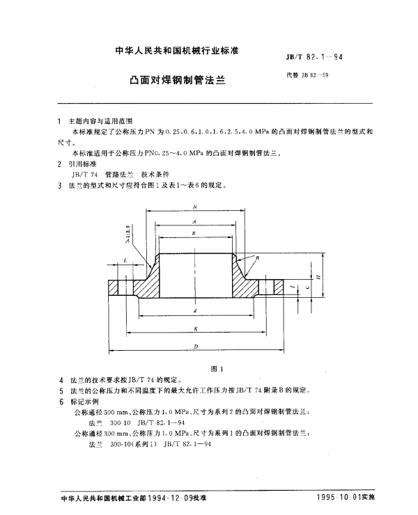 JBT 82.1-1994 凸面对焊钢制管法兰