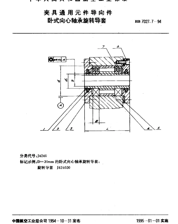 HB 7027.7-1994 夹具通用元件导向件.卧式向心轴承旋转导套
