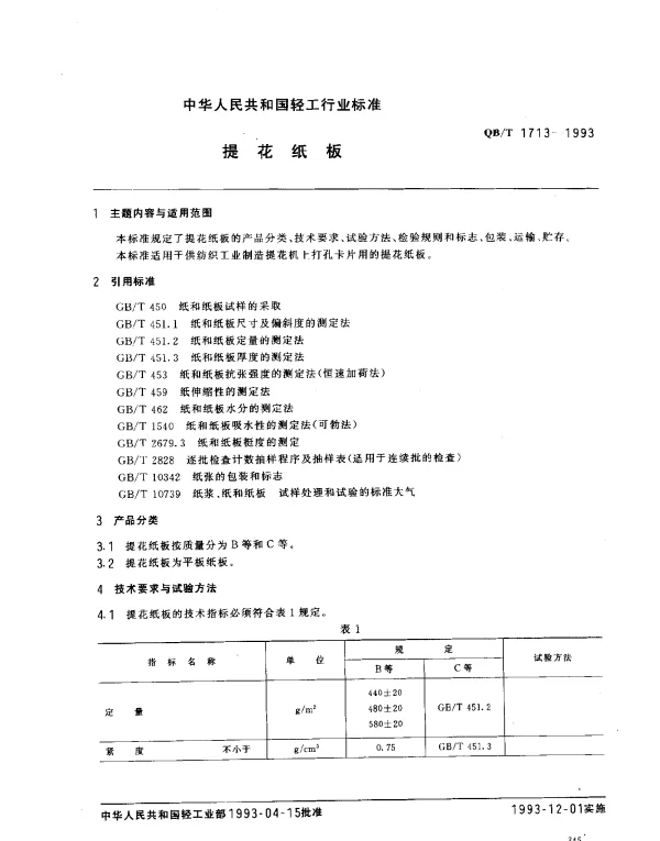 QBT 1713-1993 提花纸板