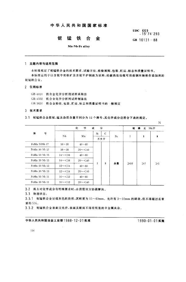 GB 10131-1988 铌锰铁合金