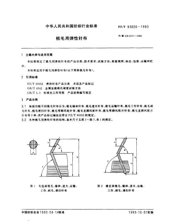 FZT 93020-1993 梳毛用弹性针布