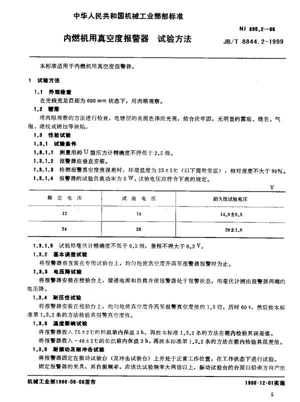 JBT 8844.2-1999 内燃机用真空管报警器.试验方法