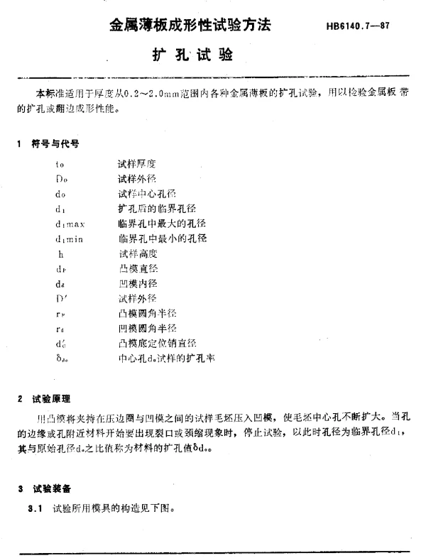 HB 6140.7-1987 金属薄板成形性试验方法.扩孔试验