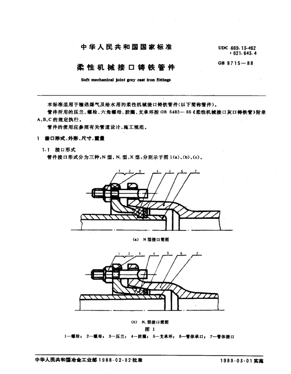 GB 8715-1988 柔性机械接口铸铁管件