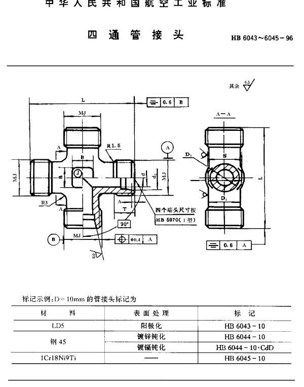 HB 6043~6045-1996 四通管接头