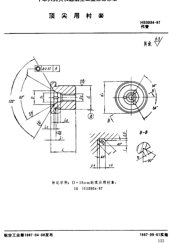 HB 3934-1987 顶尖用衬套