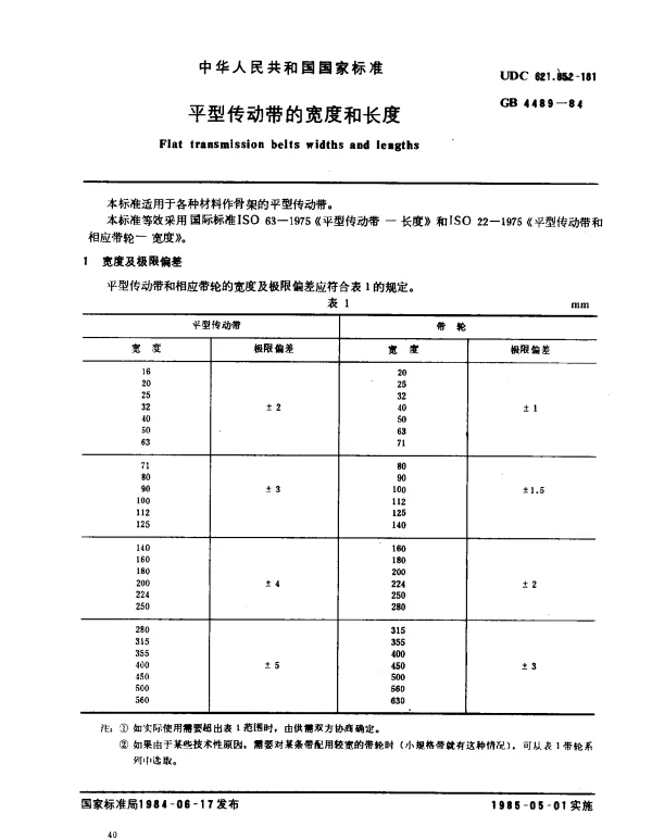 GBT 4489-1984 平型传动带的宽度与长度