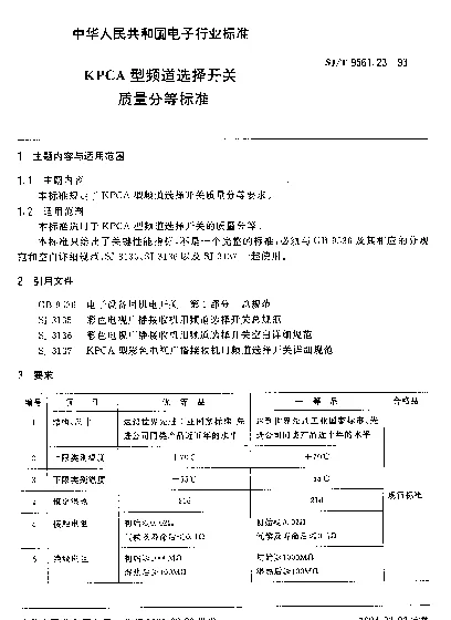 SJT 9561.23-1993 KPCA型频道选择开关质量分等标准