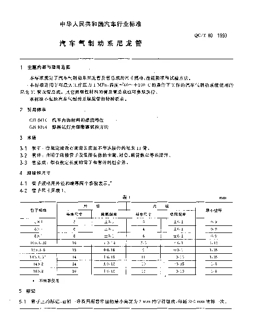 QCT 80-1993 汽车制动系尼龙管