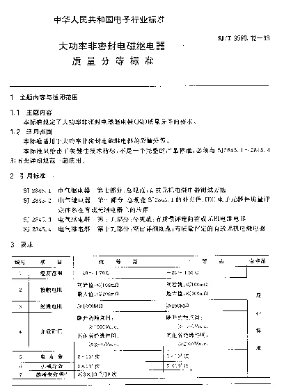 SJT 9560.12-1993 大功率非密封电磁继电器质量分等标准