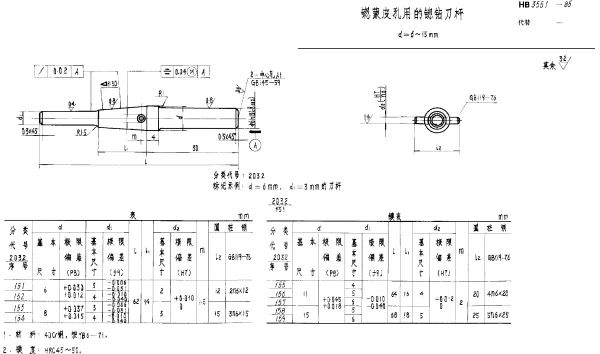 HB 3551-1985 锪蒙皮孔用的锪钻刀杆 d=6~15mm