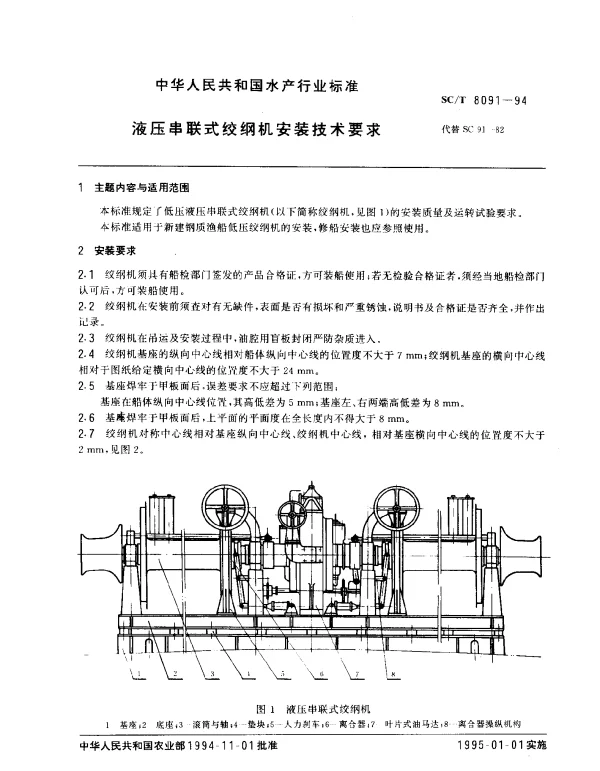 SCT 8091-1994 液压串联式绞纲机安装技术要求