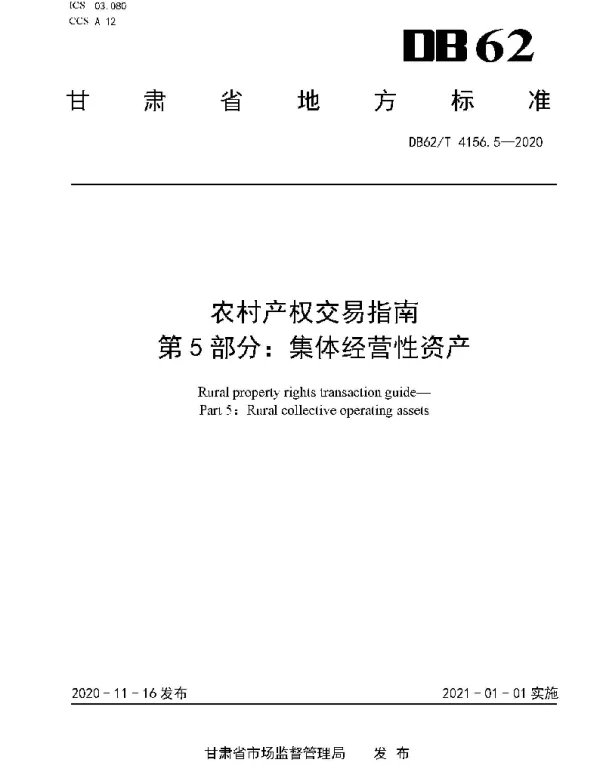 DB62T 4156.5-2020 农村产权交易指南 第5部分：集体经营性资产