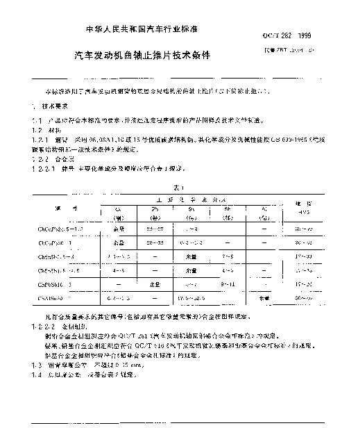 QCT 282-1999 汽车发动机曲轴止推片技术条件