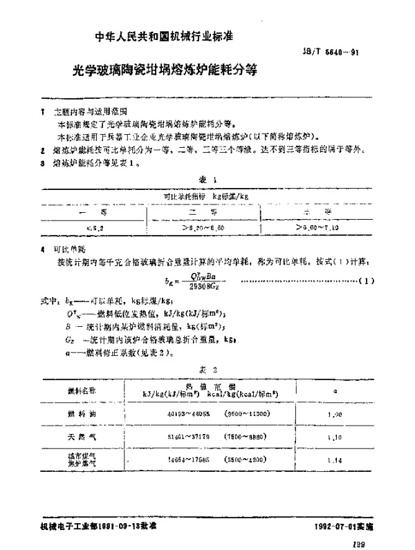 JBT 5640-1991 光学玻璃陶瓷坩埚熔炼炉 能耗分等