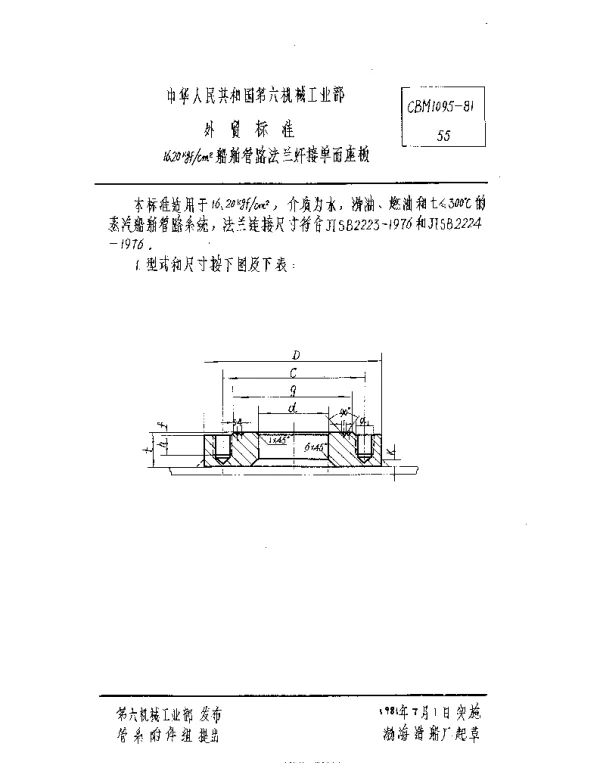 CBM 1095-1981 16、20kgfcm2船舶管路法兰焊接单面座板