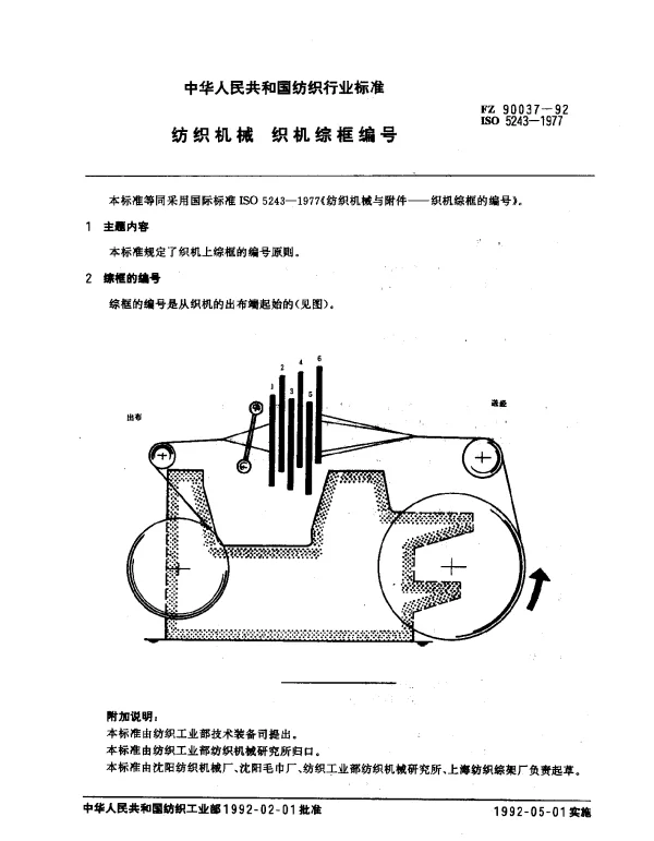 FZ 90037-1992 纺织机械 织机综框编号