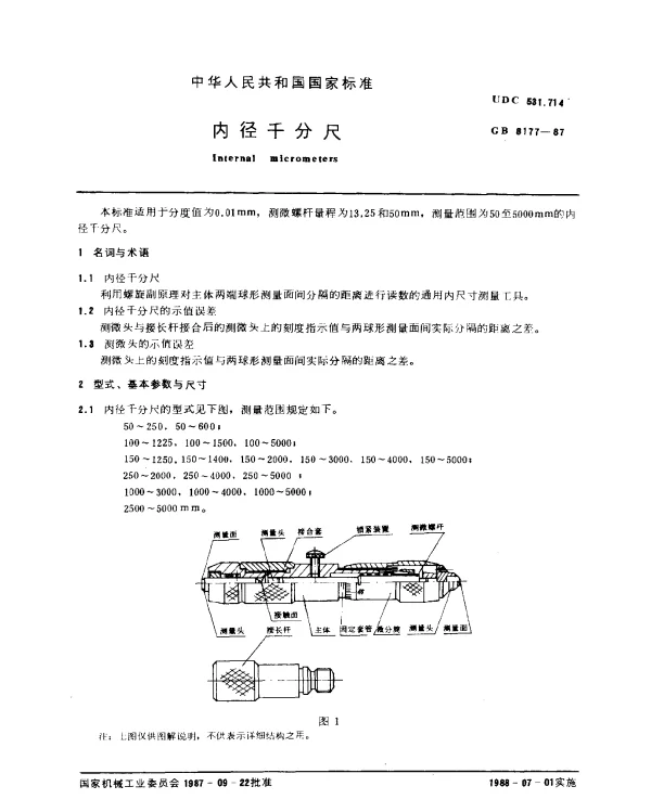 GB 8177-1987 内径千分尺