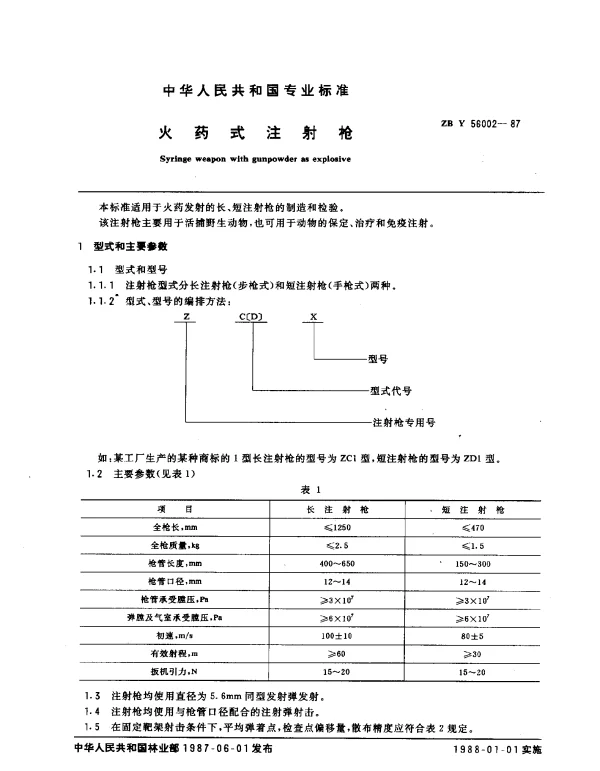 ZB Y 56002-1987 火药式注射枪