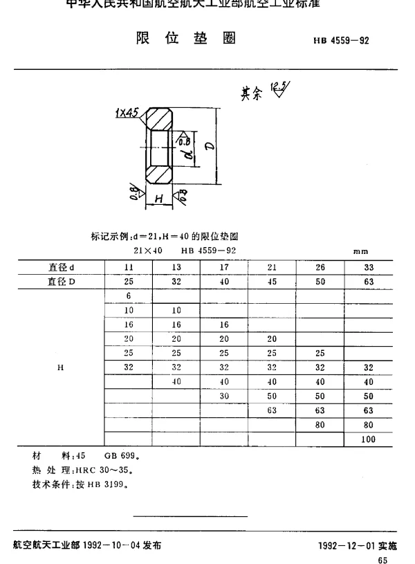 HB 4559-1992 限位垫圈