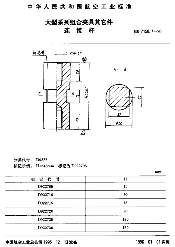 HB 7150.7-1995 大型系列组合夹具其它件.连接杆