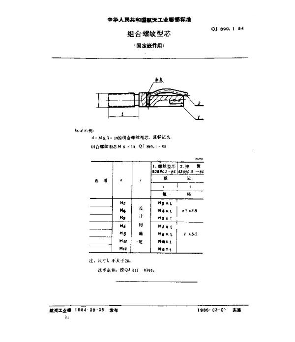 QJ 890.1-1984 塑料挤压模具 组合螺纹型芯(固定嵌件用)