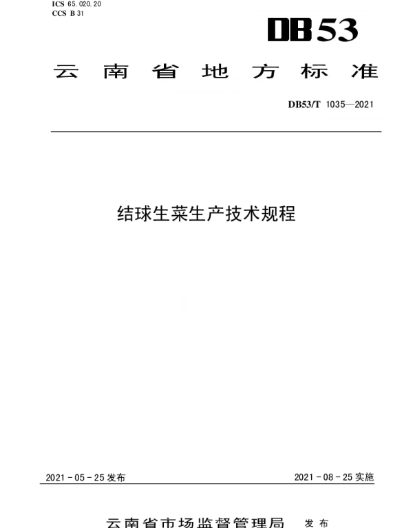 DB53T1035-2021 结球生菜生产技术规程