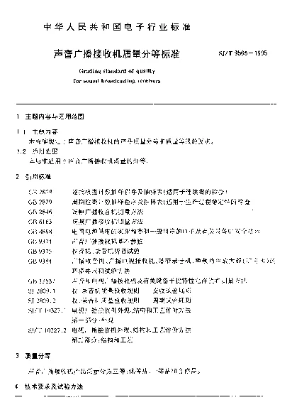 SJT 9565-1995 声音广播接收机质量分等标准