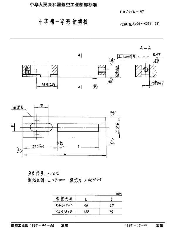 HB 1418-1987 十字槽一字形钻模板