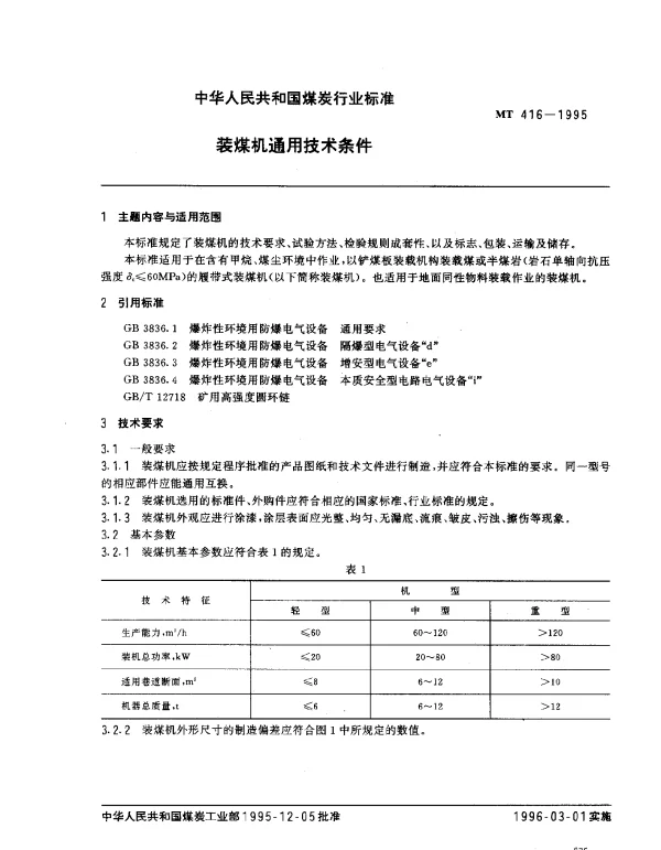 MT 416-1995 装煤机通用技术条件