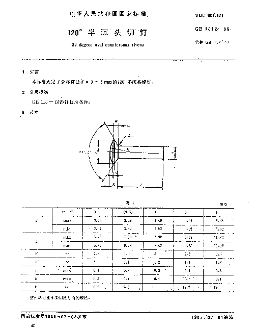 GB 1012-1986 120°半沉头铆钉