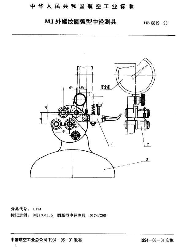 HB 6819-1993 MJ外螺纹圆弧型中径测具