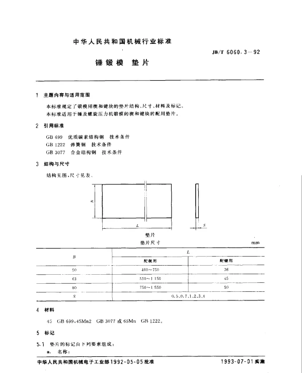JBT 6060.3-1992 锤锻模.垫片