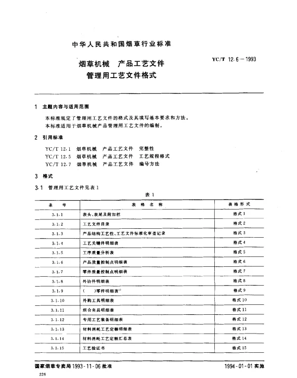 YCT 12.6-1993 烟草机械 产品工艺文件管理用工艺文件格式