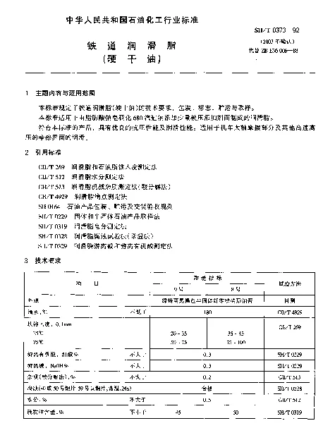 SHT 0373-1992 铁道润滑脂(硬干油)