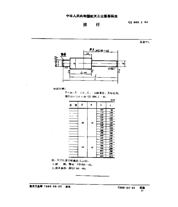 QJ 886.2-1984 塑料挤压模具 推杆