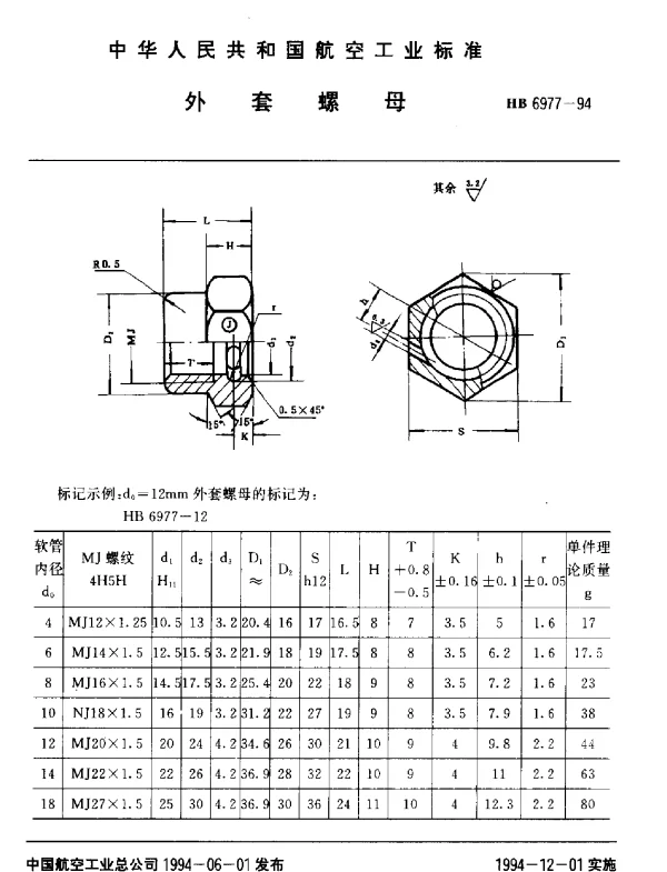 HB 6977-1994 外套螺母